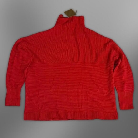 Chelsea & Theodore Turtleneck Sweater Ribbed Design Textured Lightweight Red XL - Picture 2 of 7